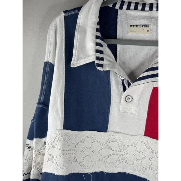 Free People We the Free American Dream Polo Pullover Size XL Oversized - Picture 5 of 7